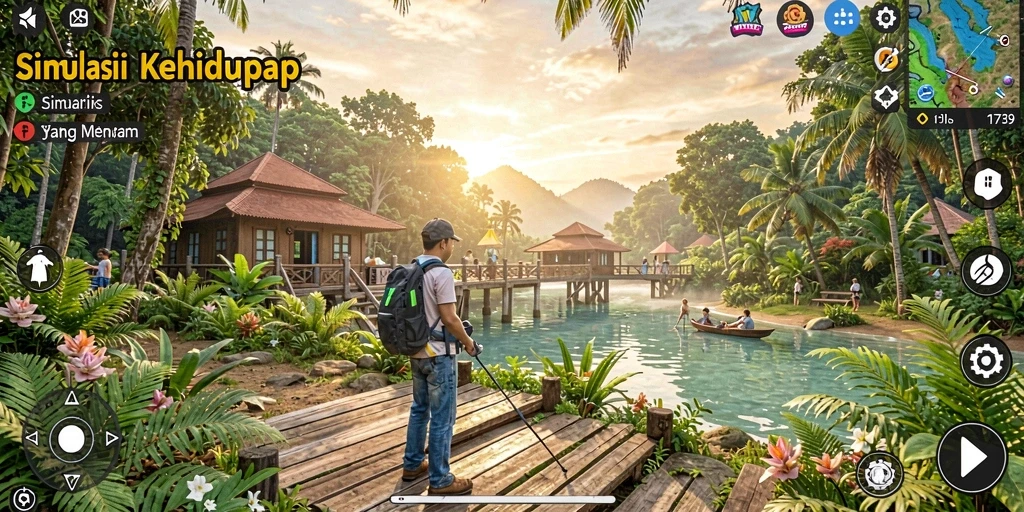 Tangkapan layar menunjukkan gameplay menarik di 2739 dengan interaksi sosial yang kaya.