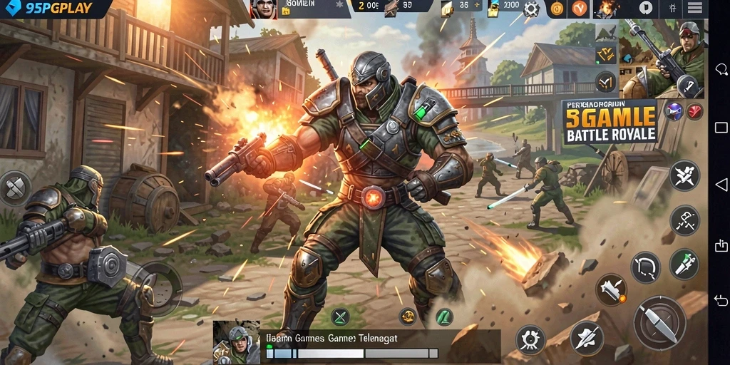 Tampilan aksi intens dalam 95PGPLAY di arena Battle Royale.
