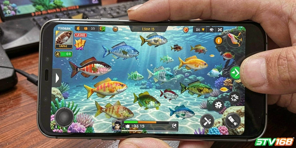 Tampilan gameplay BTV168 yang menarik dengan aksi menembak ikan.