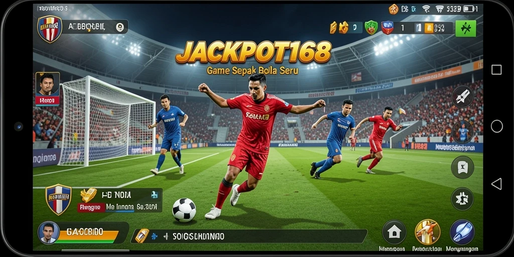 Tangkapan layar menunjukkan gameplay intens dalam <strong>JACKPOT168</strong> di lapangan sepak bola.