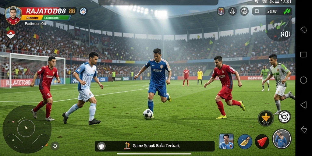 Tampilan gameplay sepak bola yang seru dan mendebarkan.