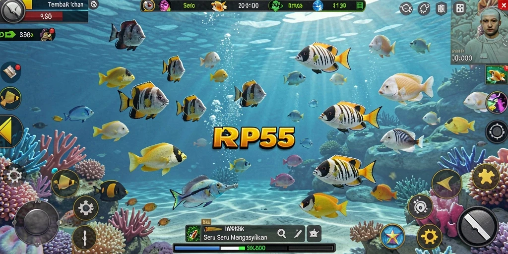 Tampilan gameplay RP55 yang seru dengan aksi menembak ikan.