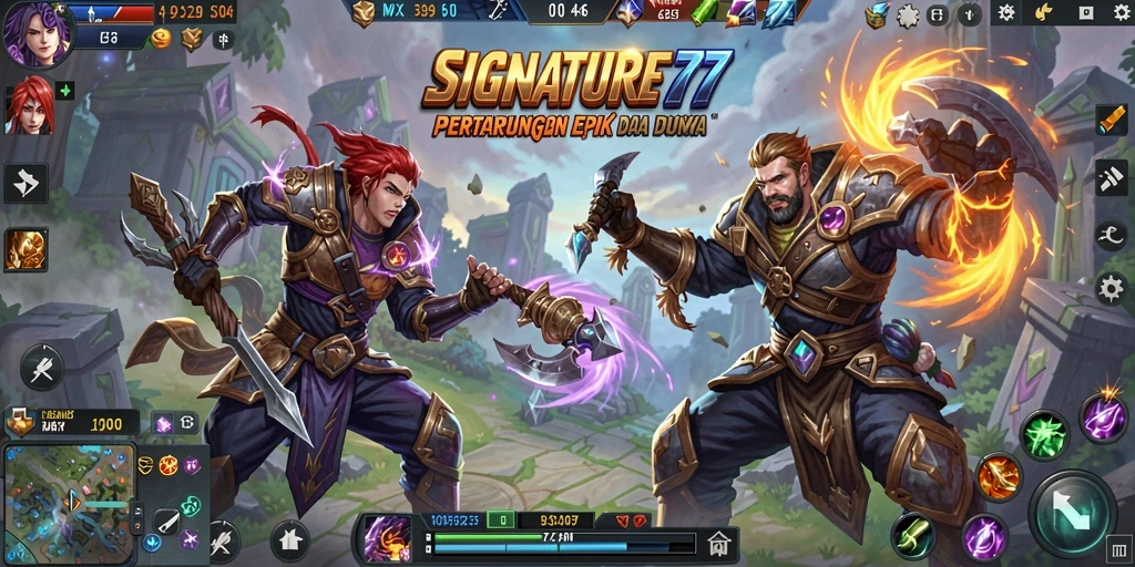 Tangkapan layar utama menunjukkan aksi seru dalam permainan MOBA.