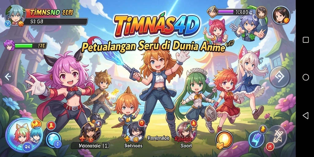 Tampilan gameplay seru dari TIMNAS4D yang menampilkan pertarungan karakter anime.