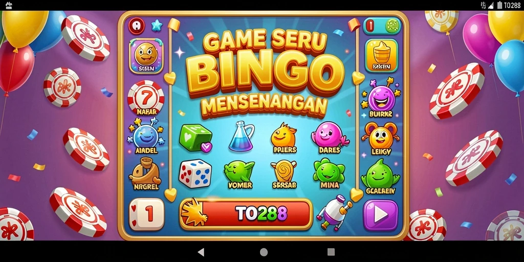 Gameplay TO288 yang penuh warna dengan fitur Bingo menarik.