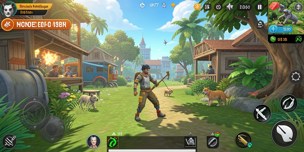 Screenshot UH77 menunjukkan interaksi karakter dalam gameplay Simulation.