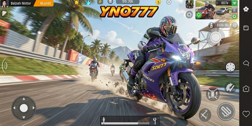 Gameplay menarik YONO777 dengan balapan motor yang seru.